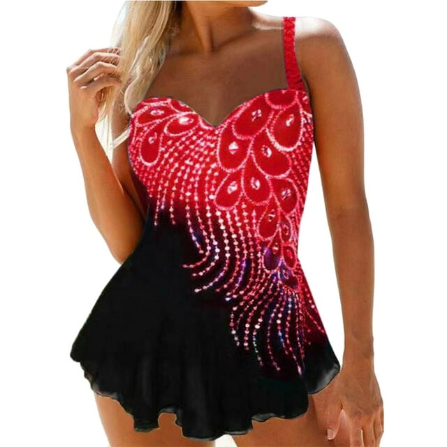 Gupgi Maillots de Bain pour Femmes Grande Taille Strass Couleur Contrastée Robe de Bain Rembourrée P-6TG