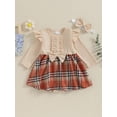 thumbnail image 3 of Bslissey 3M 6M 9M 12M 18M Baby Girls Sweet Romper Dress Ruffles Long Sleeve Plaid Patchwork Hem Jumpsuit with Headband Sets Newborn Infant Casual Daily Outfit, 3 of 9