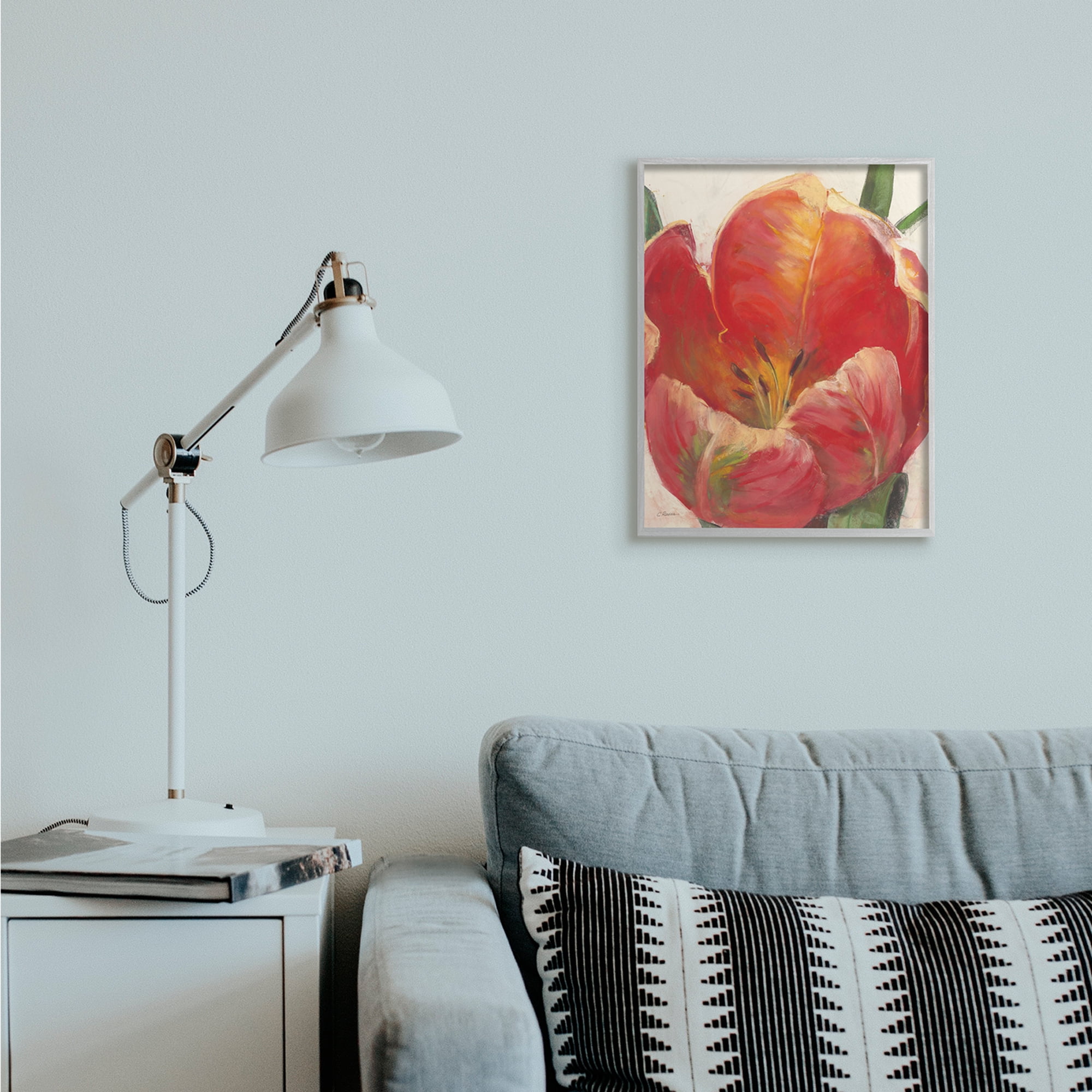 Stupell Industries Soft Red Tulip Floral Close-Up Petal Detail Grey Framed, 16 x 20, Design by Carol Rowan