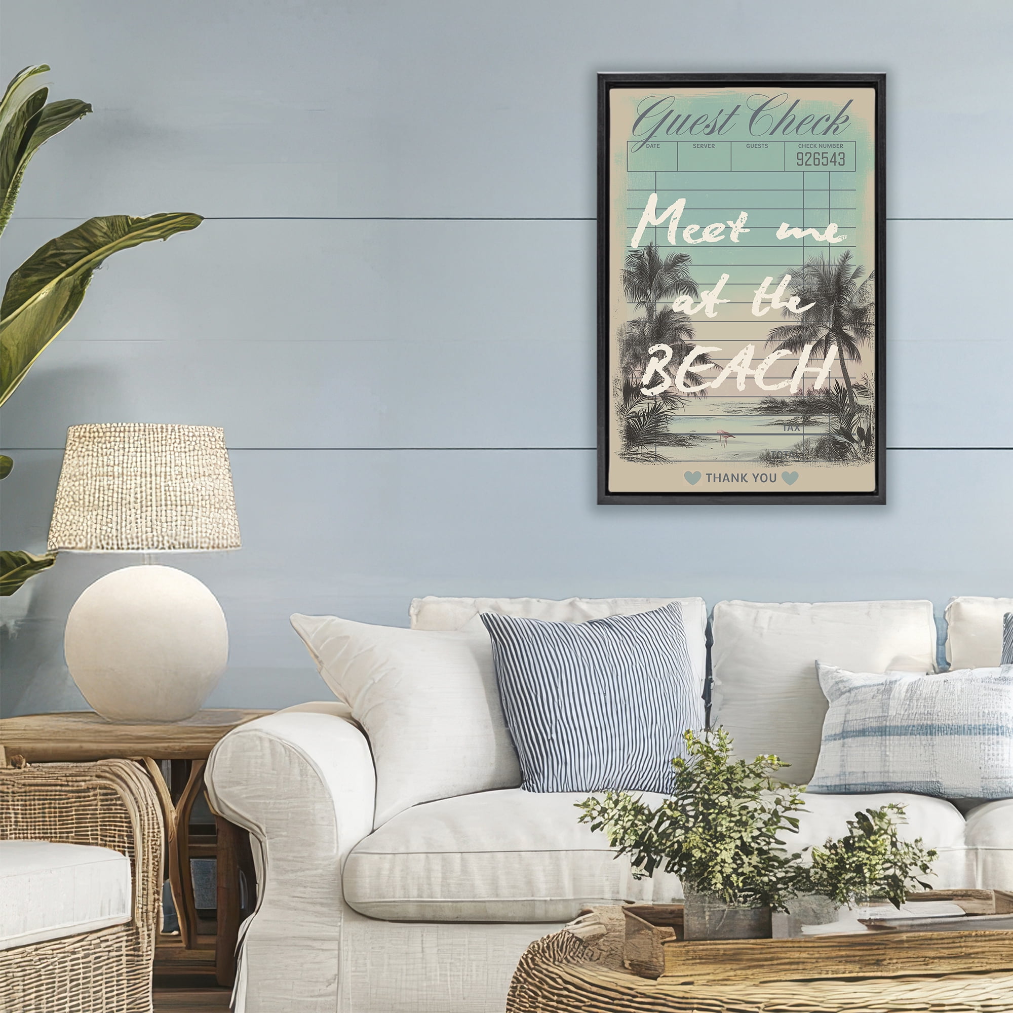 Stupell Industries Meet Me At Beach Check Black Framed Floater Canvas Wall Art, design by Annabelle Hall