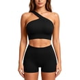 thumbnail image 5 of Miqool Women's 2-Piece Workout Set One Shoulder Sports Bra and High Waist Biker Shorts Seamless Ribbed Activewear Yoga Gym Outfits, 5 of 7