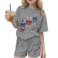 thumbnail image 2 of ATOGUTA Girl Everyday Outfits Kids Short Sleeve T-Shirts Elastic Waist Shorts Casual Summer Clothing Sets 4th of July Size 3T-15, Gray, 2 of 6