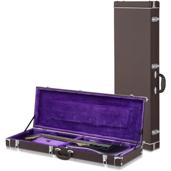 Electric Guitar Hard Case, Rectangle Wooden Standard 39-Inch Electric Guitars Hard-Shell Protective Carrying Case for KST/KTL/170 Model with Lock Latch Padding (Chocolate Brown)$$Music