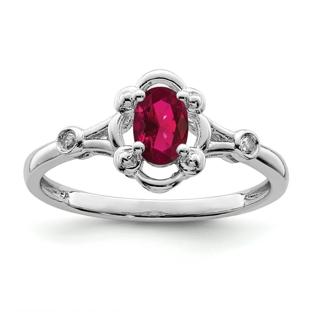 925 Sterling Silver Created Ruby Diamond Ring Birthstone July Gemstone