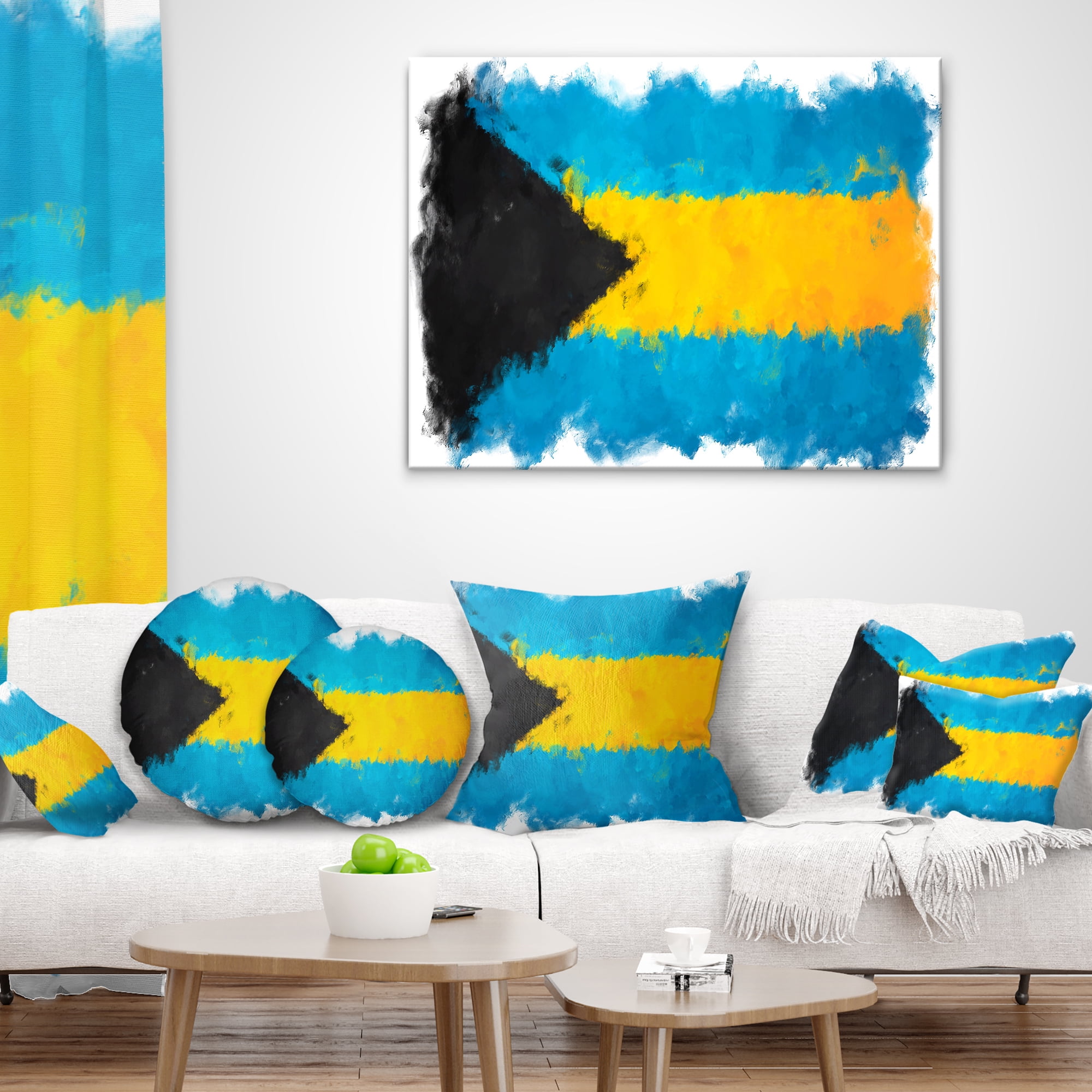 Designart Bahamas Flag Illustration - Flag Painting Throw Pillow - 16x16