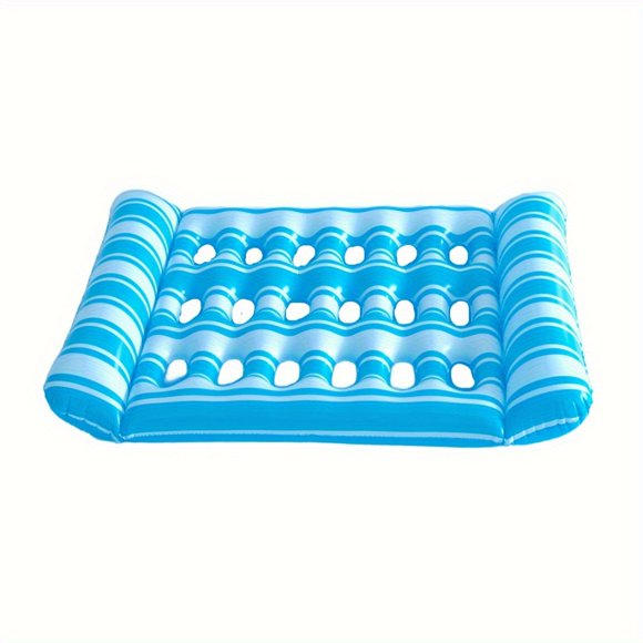 Bamboohart 1pc Inflatable Floating Bed - Portable Foldable Air Mattress for Pool Beach & Lake Durable PVC Material with Ergonomic Design Mixed Colors (Blue/White) - Pool Party & Water