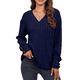 thumbnail image 3 of Camisas Tipo Túnica de Punto con Cuello en V, Larga y Botones Decorativos, Informales, Lisas, Suaves para Mujer Azul Marino S, 3 of 9