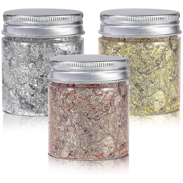 Escamas de lámina dorada para resina, 3 botellas de escamas de lámina metálica de 15 gramos, escamas de lámina dorada de imitación, hojas metálicas para uñas, pintura, manualidades, limo y resina