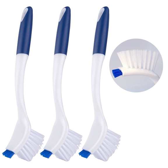 ITTAHO Dish Scrub Brush with Handle, Blue Kitchen Wash Scrubber Set for Cleaning, Double Sided Bristles - 3 Pack