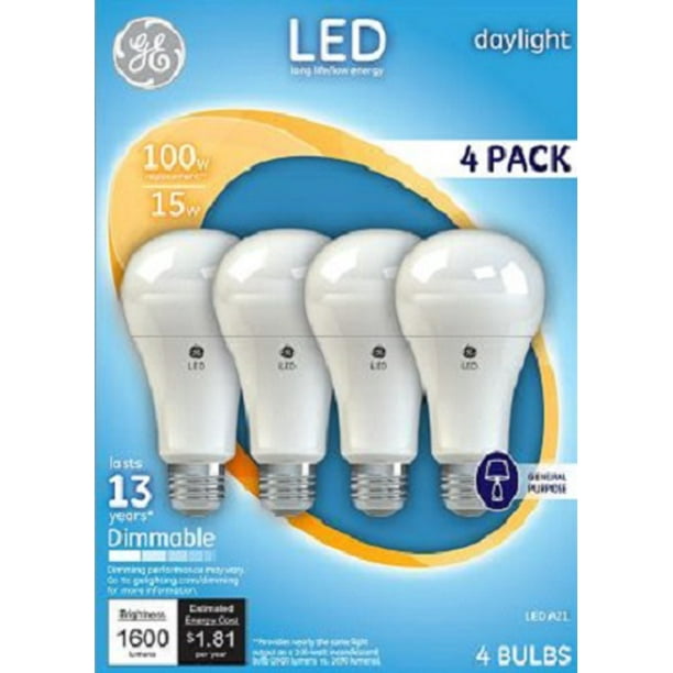 GE LED 17W Daylight General Purpose, A21 Medium Base, Dimmable, 4pk