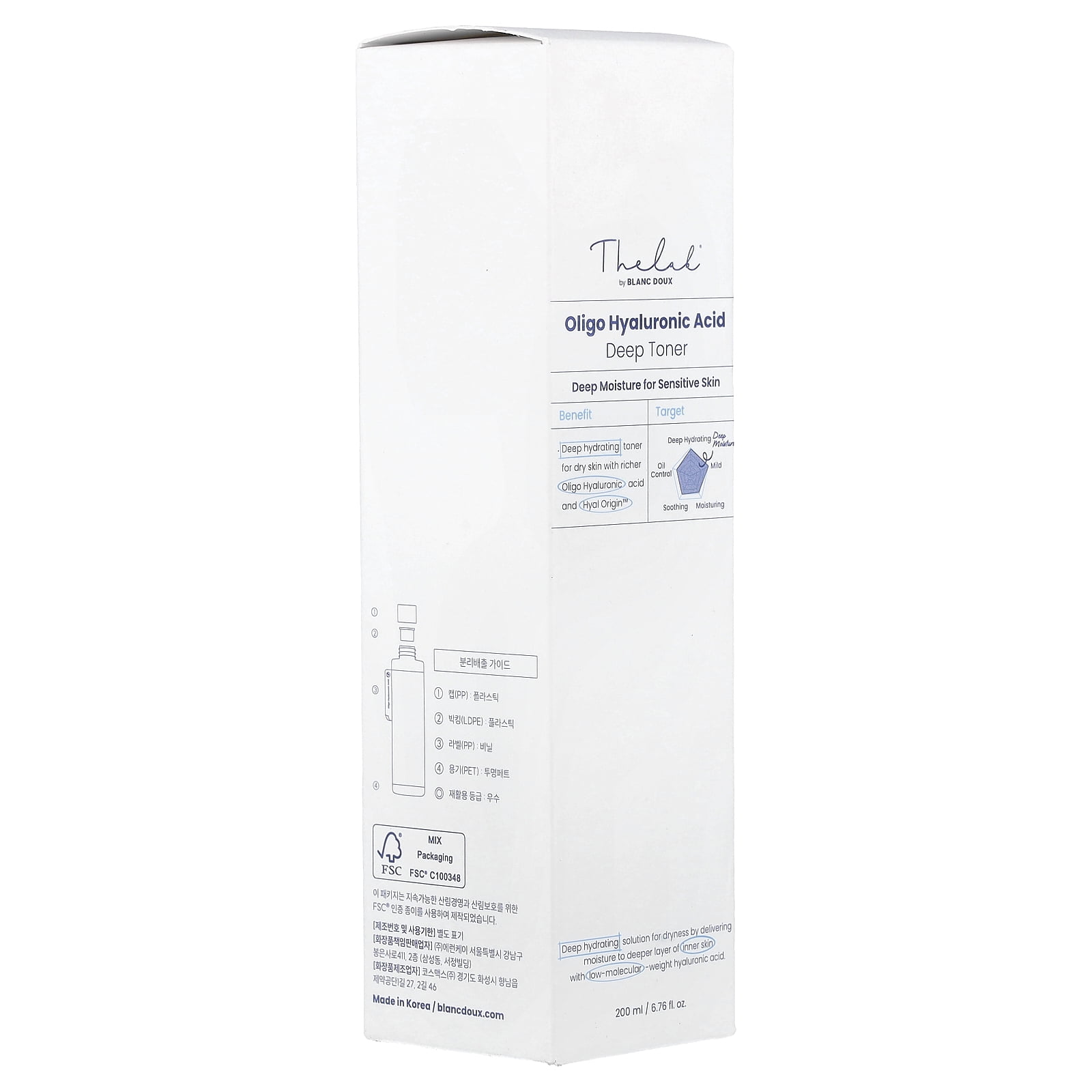 The Lab by BLANC DOUX Oligo Hyaluronic Acid Deep Toner, 6.76 fl oz (200 ml)