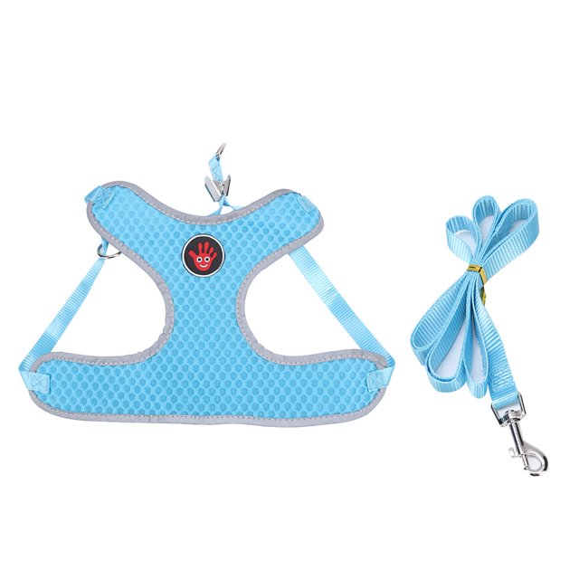 Arnés de malla para perros y gatos, estilo chaleco transpirable, color azul M, con correa de tracción para un fácil control de tirones