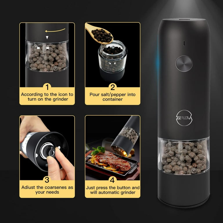Automatic USB Rechargeable Salt and Pepper Grinder Set - Gravity Electric  Salt and Pepper Grinder Set with LED Light and Adjustable Coarseness - Easy