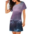 thumbnail image 2 of Balery lighthouse Waves Torrential Rain Camisón de manga corta con cuello redondo para mujer, cómodo y elegante., 2 of 6
