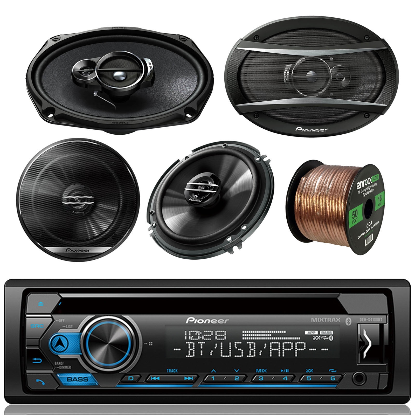 4 Kenwood 6.5/" Speakers Pioneer Car Bluetooth USB CD Radio 50FT Speaker Wire