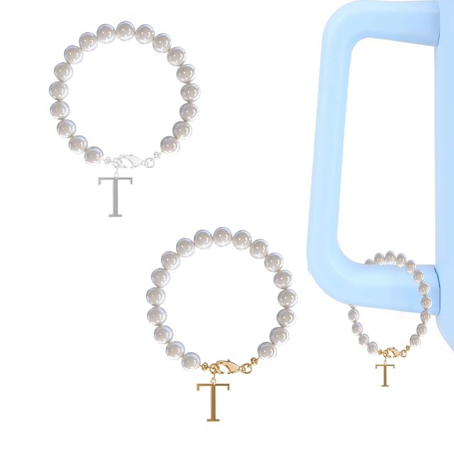 2PCS Stainless Steel 26 Letters Charm 26 Initial Cup Accessories Pearl Cup Handle Charm Lobster Clasp Chain