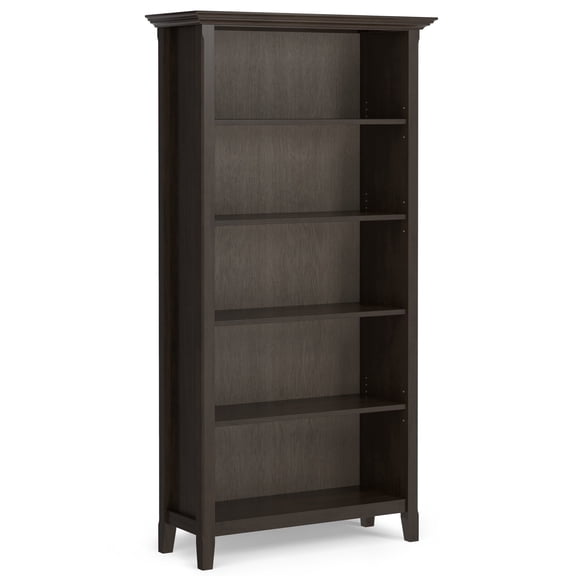 Simpli Home Amherst 36 inch Wide Solid Wood Transitional 5 Shelf Bookcase in Hickory Brown
