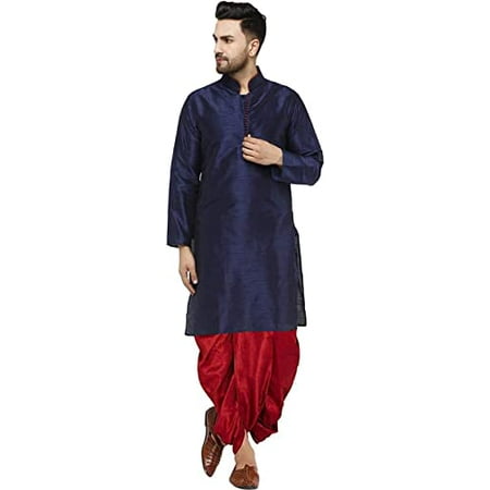 

Royal Kurta Mens Silk Loop Button Dhoti Kurta (38 Navy Blue 2)