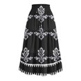 thumbnail image 4 of Unir Women Symmetrical Ethnic Floral Print Multi-Tiered Flow Four Way Stretch Midi Skirt Drawstring Ruffle Waist Casual Side Pocket Long Bottom 1PC S-XXL Plus Size Friendly, 4 of 5