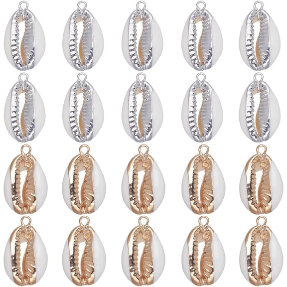 1 Box 20Pcs Seashell Charms Bulk Shell Charms Small Cowrie Shells Cowrie Shell Charms Summer Ocean Hawaii Electroplated Shell Beads for DIY Jewelry Making DIY Bracelets Necklaces Earrings Craft