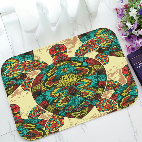 ECZJNT Turtle Decorated Vintage Colorful Welcome Doormat Bath Mat Rug Entrance Rug Floor Mats 23.6x15.7 inch