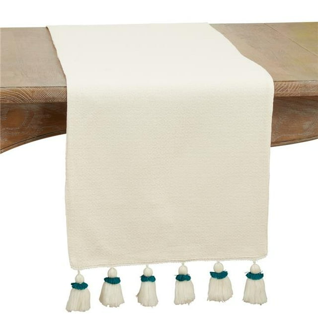 Saro Lifestyle Tasseled Design Table Runner 16’’ x 72’’ Cotton Teal
