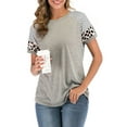 thumbnail image 2 of Women's Yoga Tops Sport Tops Short Sleeve Tee Basic Leopard Tshirt Casual Loose T-Shirt Tops Tee Short Sleeve Tee Basic, 2 of 6