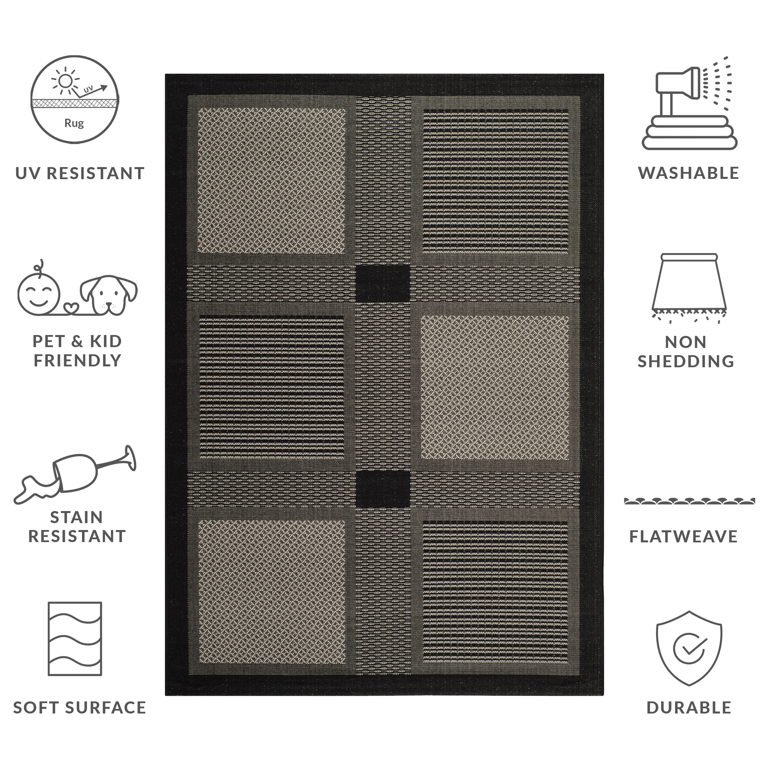 Safavieh Courtyard Eileen Geometric Indoor/Outdoor Area Rug, Black/Sand, 8' x 11'