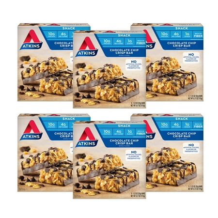 Atkins Snack Bar, Chocolate Chip Crisp Bar, Keto Friendly, 6/5ct Boxes