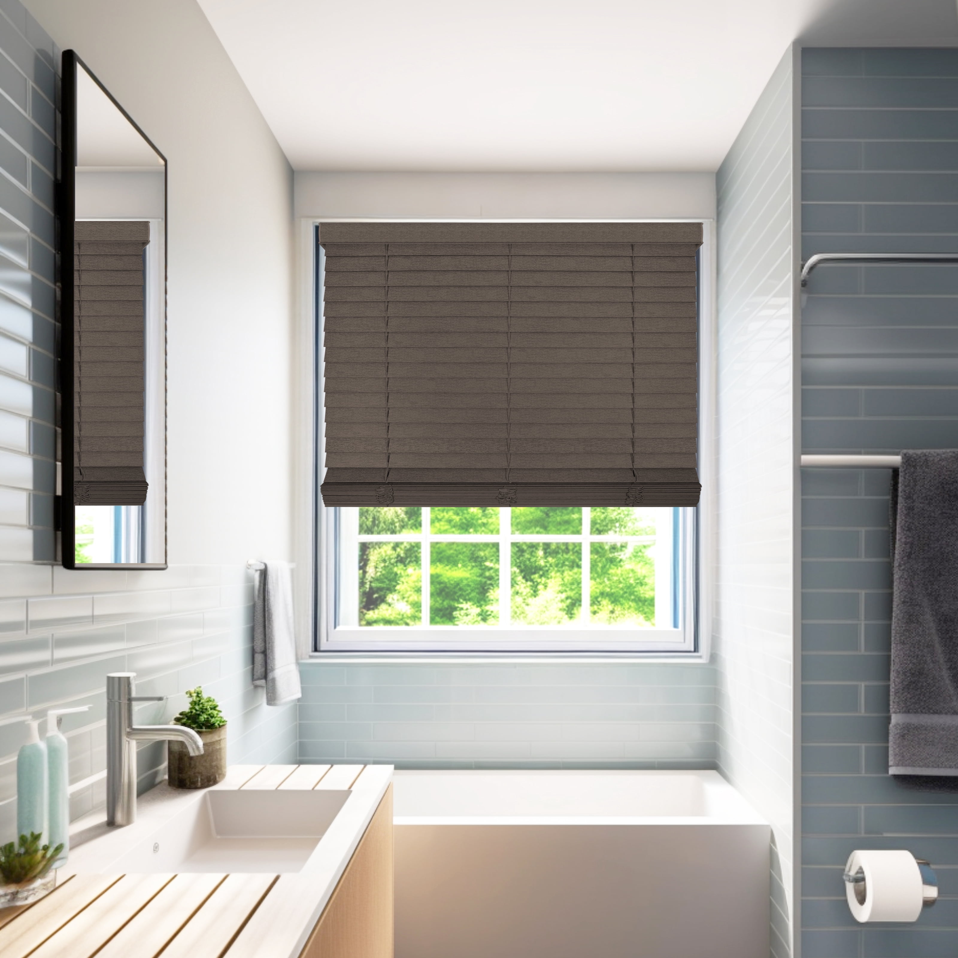 Chicology Cordless Faux Wood Blinds, Umber Textured (2" Slat), 64.75"W X 72"H
