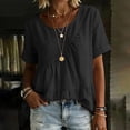 thumbnail image 4 of Zedker Womens Puff Sleeve Babydoll Tops Summer Flowy Pleated Cotton T-Shirts Casual Loose Fit Cute Blouse Black L, 4 of 9