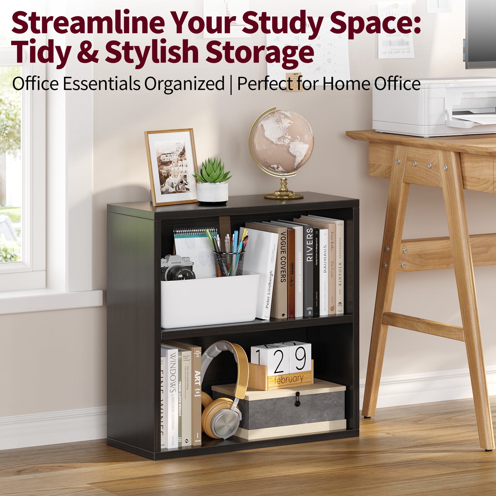 ALISENED 2 Tiers Shelf Bookcase, Stylish and Functional Bookshelf for Home, Office, Living Room and Bed Room