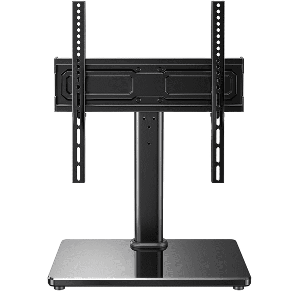 MountFTV Universal TV Stand for 24-60 inch TVs, Holds up to 99Lbs, Max 400x400mm, 50° Swivel Table Top TV Stand Mount with Alloy Steel Glass Base