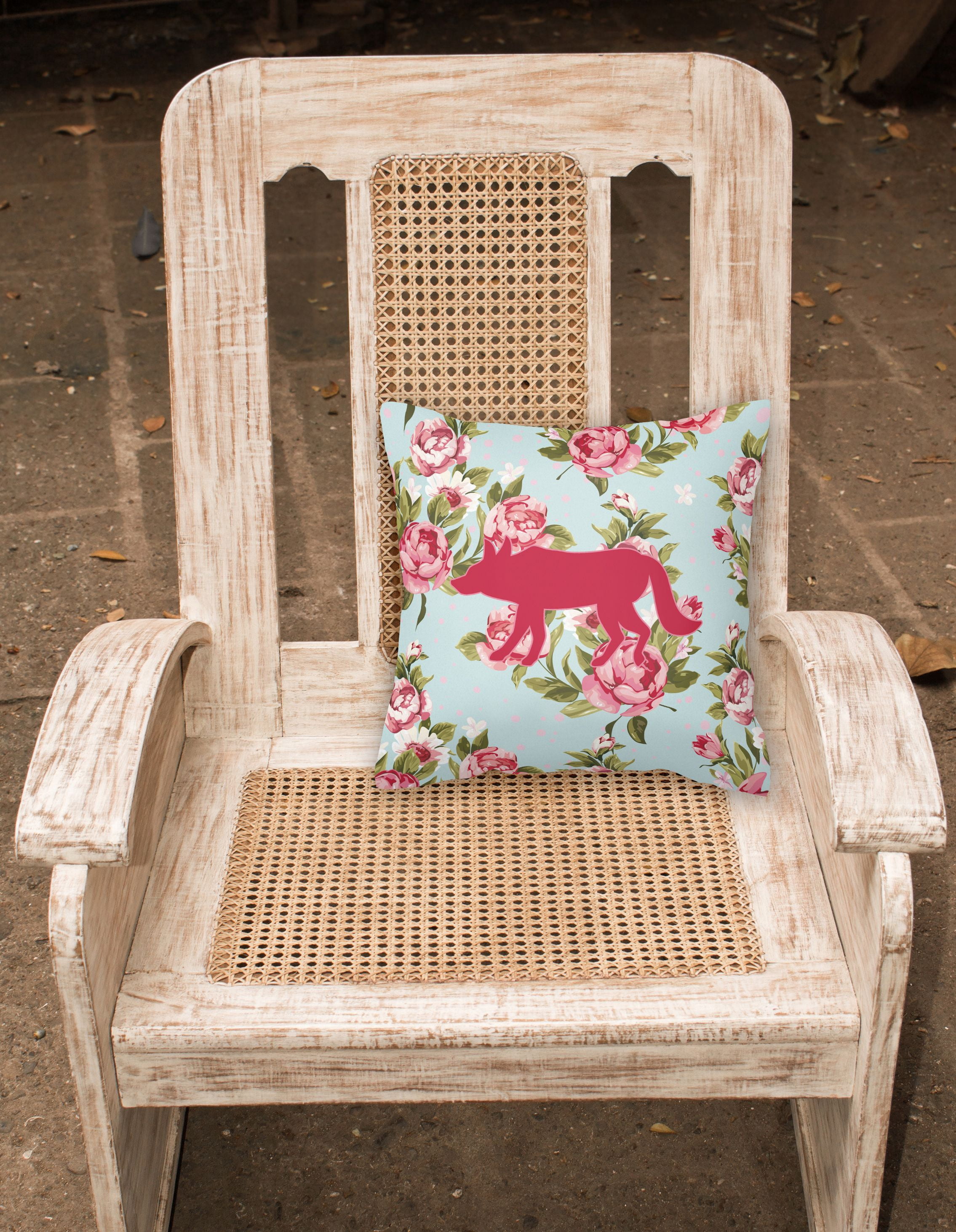 Carolines Treasures Wolf Shabby Chic Blue Roses Canvas Fabric Decorative Pillow BB1123 14Hx14W multicolor