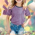 thumbnail image 2 of Girls Carnival T Shirts 2026 Mardi Gras Striped Short Sleeve Color Block Tee Tops Trendy Casual Soft Comfy Crew Neck Blouses, 2 of 3