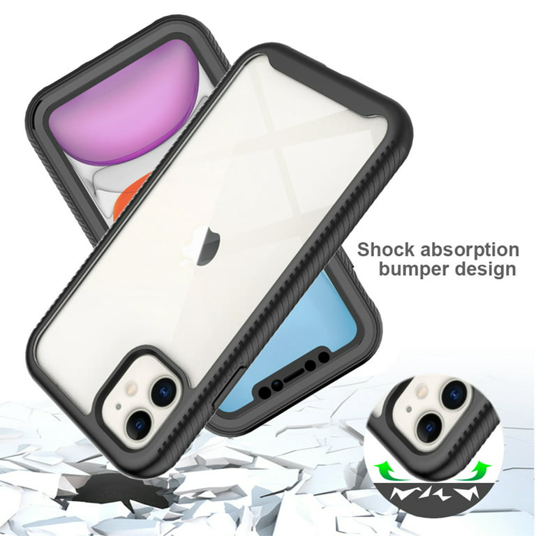 iPhone 11 Case with Built in Screen Protector,Dteck Full-Body Shockproof  Rubber Hybrid Protection Crystal Clear PC Back Protective Phone Case Cover