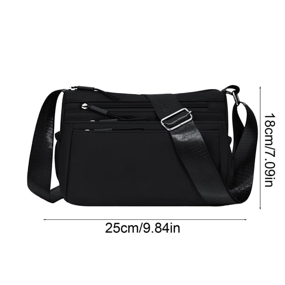 Women's Fashion Versatile Crossbody Bag, Lightweight Waterproof Nylon Multi Compartment Shoulder Handbag, Spacious Durable Commuting Bag for Daily Office Travel Shopping Casual Use, Black-S