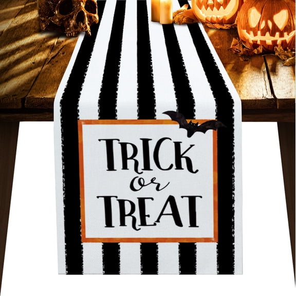 Boanket Halloween Table Runner - 48 Inch Long, Kitchen Dining Table Runner Dresser Scarves, Trick or Treat Black and White Striped Farmhouse Home Decor for Coffee Table Wedding Party Banquet