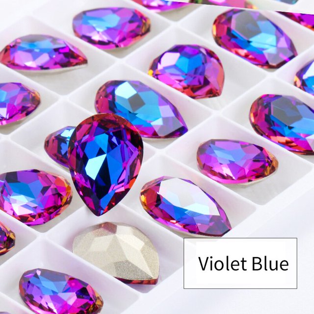Twinkling Violet Tear Drop K9 Cristal de diamantes de imitación Cristal Pointback Diamantes de imitación Pegamento en ropa Artesanía Accesorios de joyería Dengxun unisex