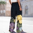 thumbnail image 6 of Endives Women's Linen Pant High Waisted Wide Leg Pant Flower Printed Baggy Loose Pants Spring Summer Trendy Purple, 6 of 6