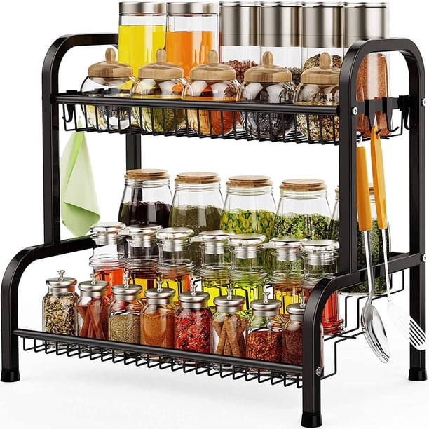 Organizador elegante de especias, almacenamiento para encimera de cocina con diseño que ahorra espacio, acero inoxidable resistente y antideslizante, para un fácil acceso a especias y condimentos, 4
