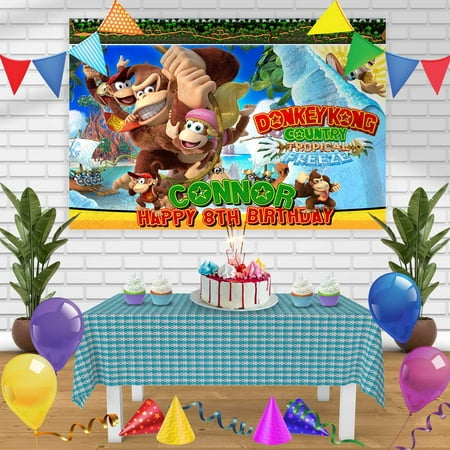 Donkey Kong Country Tropical Freeze Birthday Banner Personalized Party Backdrop Decoration 60 x 44 Inches