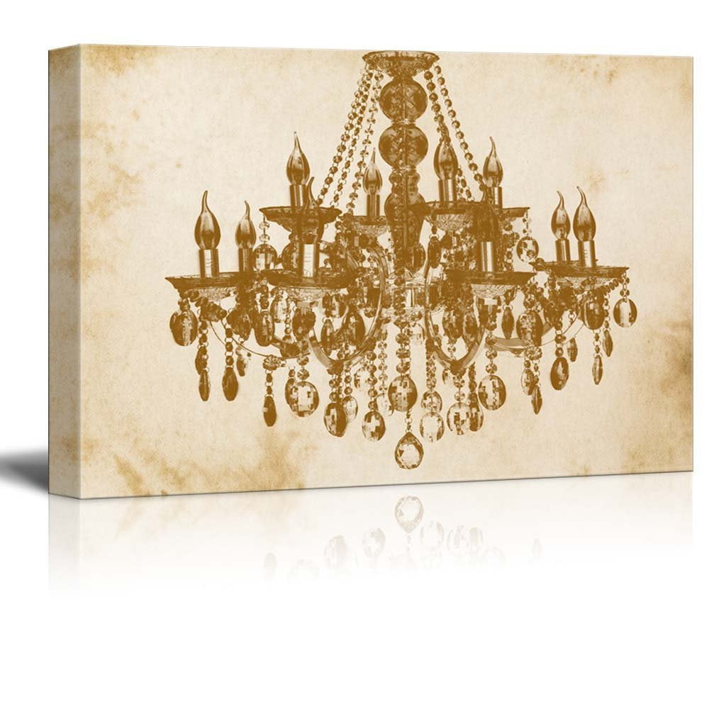 wall26 32"x48" Canvas Crystal White Chandelier on Grunge Blue Background 
