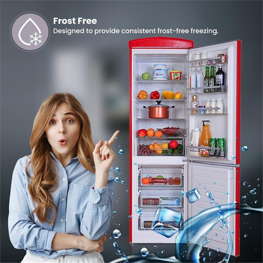 Pemberly Row 10.7 cu. ft. Bottom Mount Retro Refrigerator in Red