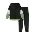 thumbnail image 2 of Fdqin Boys Fall Outfits 2Pcs Zip Up Long Sleeve Hooded and Sweat Pants Colorblock Winter Clothes for Kids Green 7-8 Years, 2 of 6