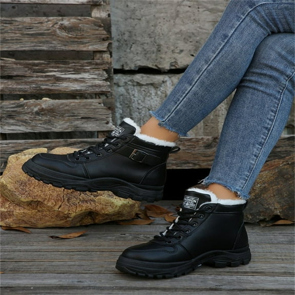 Willtoo Women’s Winter Snow Boots – Warm Fur Lined, Waterproof, Plush Lined, Lace Up Non-Slip Ankle Shoes Booties for Winter Fall Outdoor Walking Black
