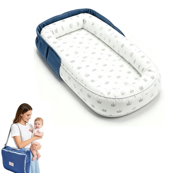 Loevin Baby Lounger for Newborn, Portable Breathable Infant Lounger for 0-12 Months Toddler (Crown)