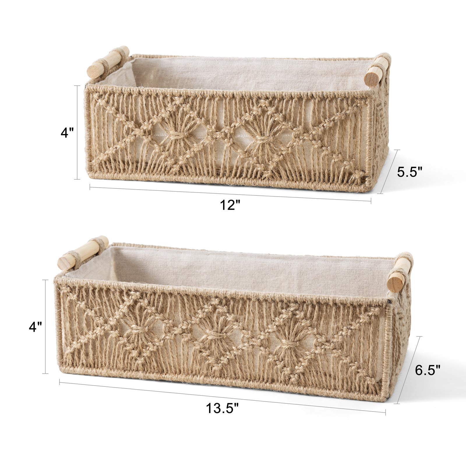 Brown Woven Decorative Storage Baskets Set of 2 Countertop Organizer