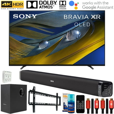 Sony XR55A80J 55-inch A80J 4K OLED Smart TV (2021 Model) Bundle with Deco Gear Home Theatre Soundbar with Subwoofer, Wall Mount Accessory Kit, 6FT 4K HDMI 2.0 Cables and More