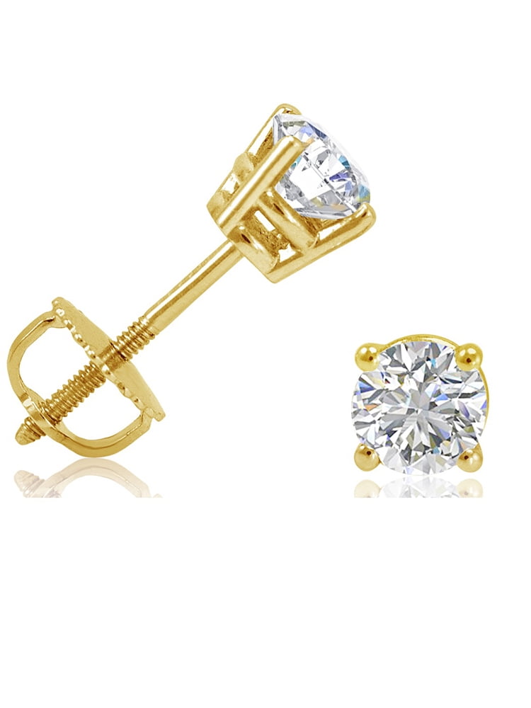 AGS Certified 1/2ct TW Round Real Diamond Stud Earrings for Women in 14K Gold with Screw Backs